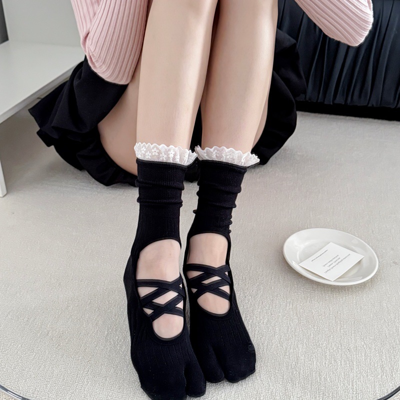 Lace Trim Split Toe Yoga Socks - Medias Para Pilates Y Yoga 评论和价格